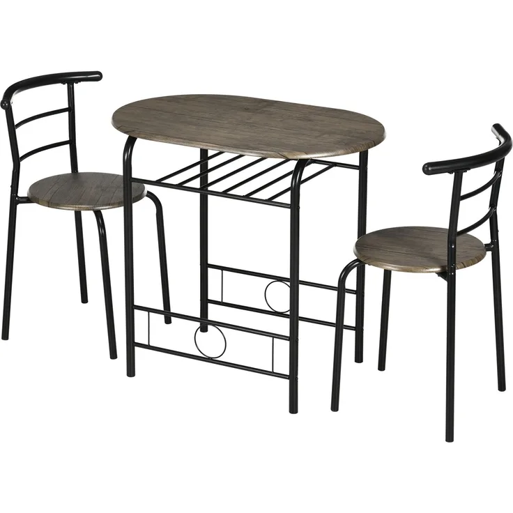 Bistro-Set 3-teilig, 1 Tisch, 2 Stühle, 80 cm x 53 cm x 74,5 cm, Schwarz--Schwarz--74.5x53x80cm--YOUDENOVA