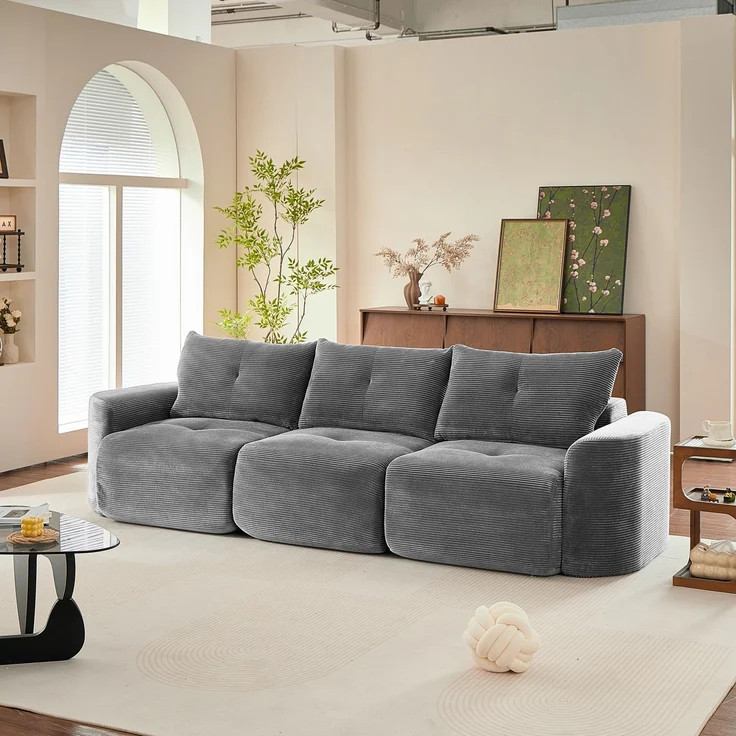 EINHOM Modernes modulares 3-Sitzer Sofa in Anthrazit – Wabi-Sabi Stil, Cord Stoff Sofa mit abnehmbarem Einzelsitz, 2+1 Konfiguration, Rippen-Design, Rundes Design – Bild 1