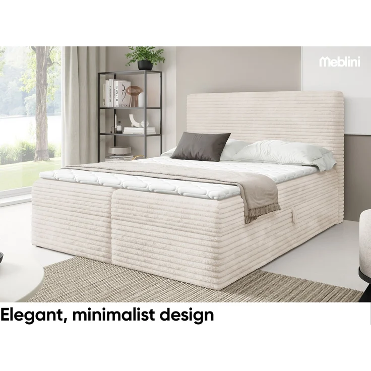 MEBLINI Boxspringbett mit Bettkasten - 200x200 - H4/Creme Cordstoff - TALIA - Gepolstert Doppelbett mit Matratze und Topper - Polsterbett mit Stauraum - Bett mit Kopfteil - Stauraumbett – Bild 3