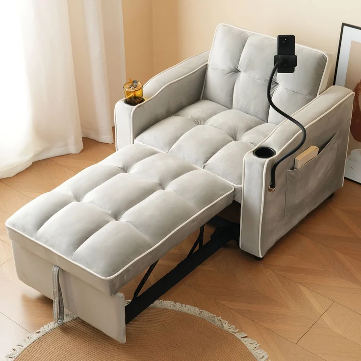 1-Sitzer Schlafsessel B 83 x T 167 x H 76 cm aus Samt mit Schlaffunktion – Bild 4