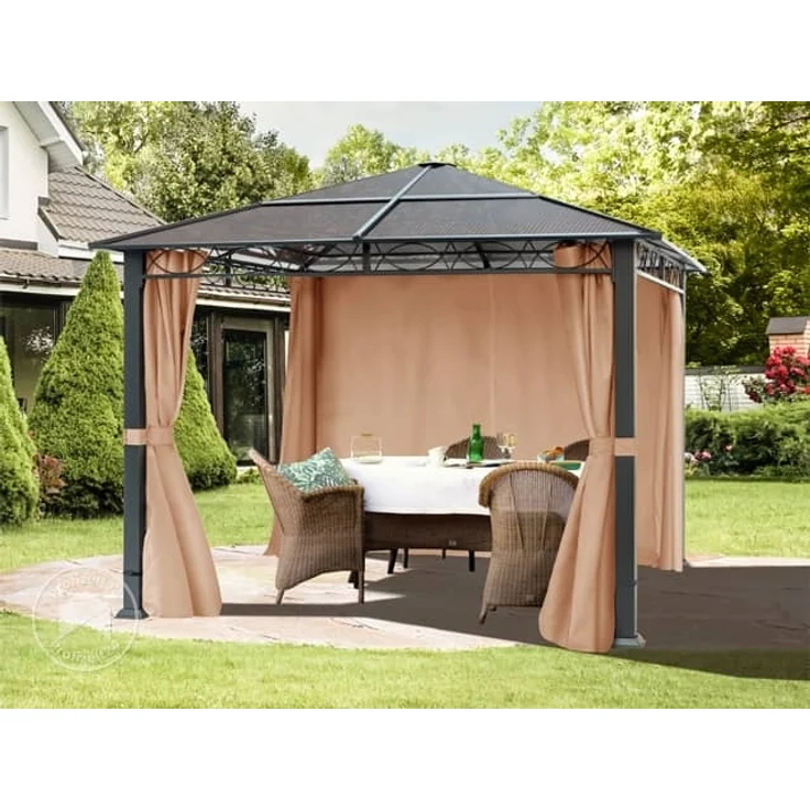 Gartenpavillon 3x3 m wasserdicht ALU Deluxe Pavillon mit 4 Seitenteilen Partyzelt in taupe lichtdurchlässiges PC Dach – Bild 2
