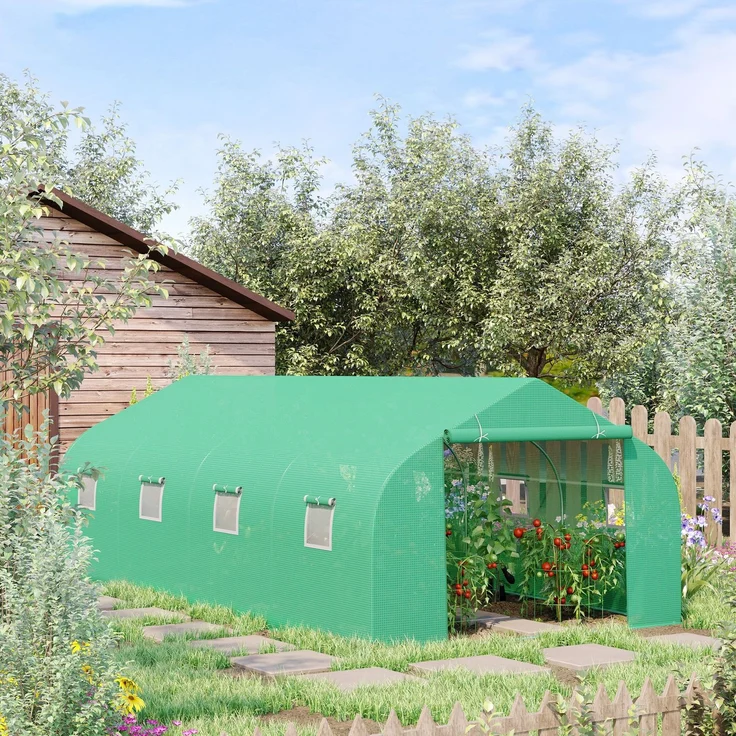 Wohnora-Tomatenhaus Gewächshaus mit Giebeldach 600x300x200cm Folien Treibhaus grün für Garten & Pflanzenpflege,H 200cm x T 595cm x B 300cm – Bild 3