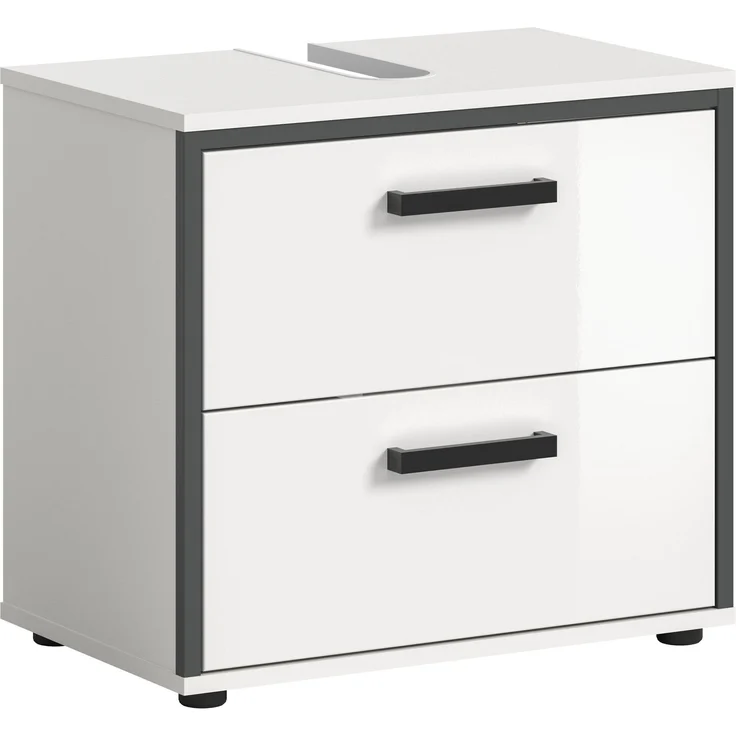 Waschbeckenunterschrank (B/H/T: 60x55x37 cm) in weiß/weiß hochglanz/anthrazit