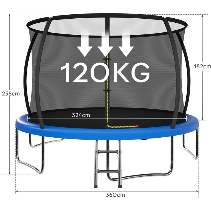 Devoko Gartentrampolin mit Sicherheitsnetz, Leiter, Randabdeckung, Stahlrahmen, Blau, Ø 360 cm – Bild 9