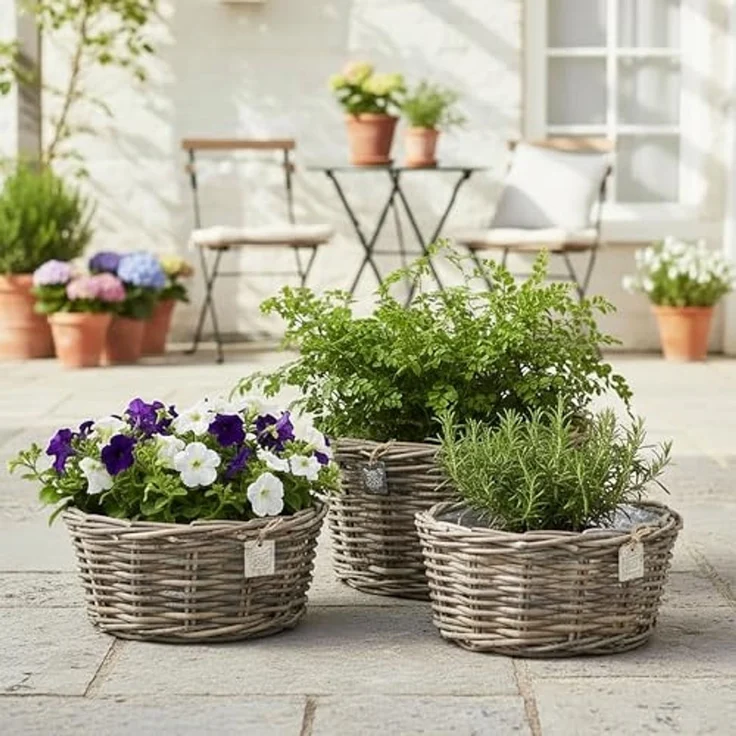 Spetebo Pflanzschale Pflanzschale aus Rattan im 3er Set - 30 / 26 / 21 cm (Set, 3 St, Pflanztöpfe), Blumentopf mit Folie ausgekleidet – Bild 7