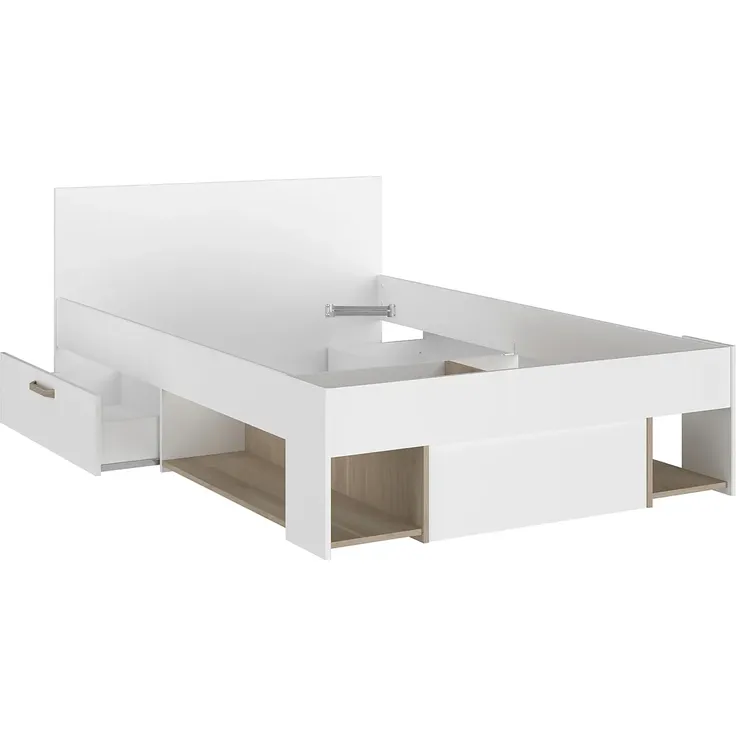 Vente-unique - KINSELIA Bett Holz, Platte BeigeWeiß - B 203,4 cm x H 76 cm x L 124 cm – Bild 7