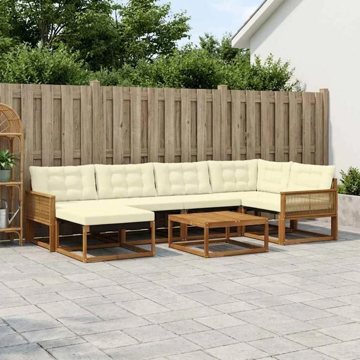 vidaXL Outdoor-Sofagarnitur 7 stk. 6-Sitzer Natur und Creme 3381554 – Bild 1
