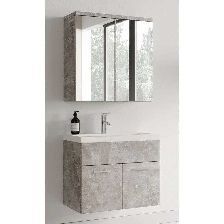 Badplaats Badmöbel Komplettset Montreal 60x35 cm Beton Grau - Badezimmermöbel mit Waschbecken und Spiegelschrank – Bild 4