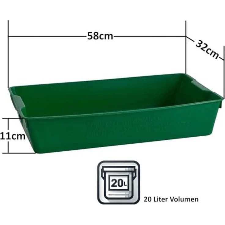 Gärtnerbox Pflanzschale Pikierschale Grün 58x32x11cm Pflanzwanne Blumenkasten Anzuchtwanne eckig Saatschale - robust, wetterfest, frostfest – Bild 3