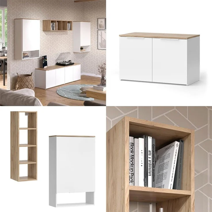 Wohnwand Wido Weiß/Sonoma 5 Teile Vicco – Bild 8