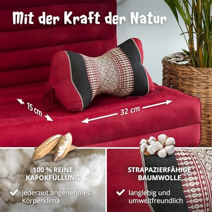 livasia Nackenstützkissen Knochenkissen, vegan und handgefertigt, Ø 15x32cm, Kapok – Bild 5