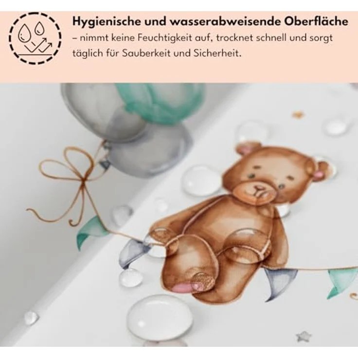 Wickelauflage 50x70 cm, Weiß mit Bär – abwaschbar & wasserdicht, weich für Neugeborene – Wickeltischauflage für Wickelkommode – Baby Wickelunterlage, schnell abwischbar – Bild 6