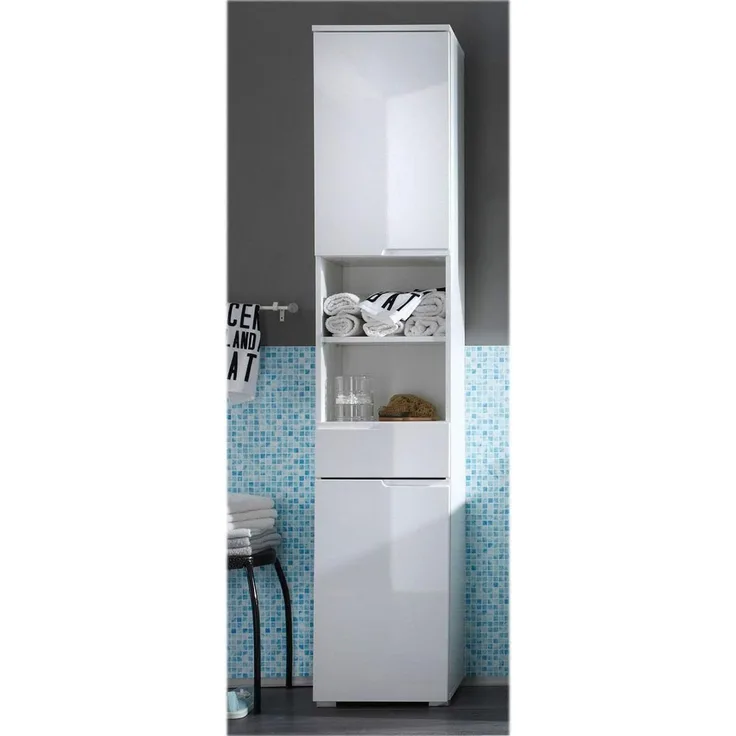 Hochschrank >Suzette< in Weiß aus MDF - 40x191x32cm (BxHxT)