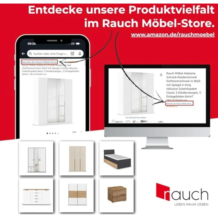 Rauch Möbel Flipp, Nachttisch für Schlafzimmer, Flur, Garderobe, 1-türig, 5 Schubladen, mit Softclose-Funktion, Farbe Front Glas Schwarz, Breite 120 cm – Bild 10