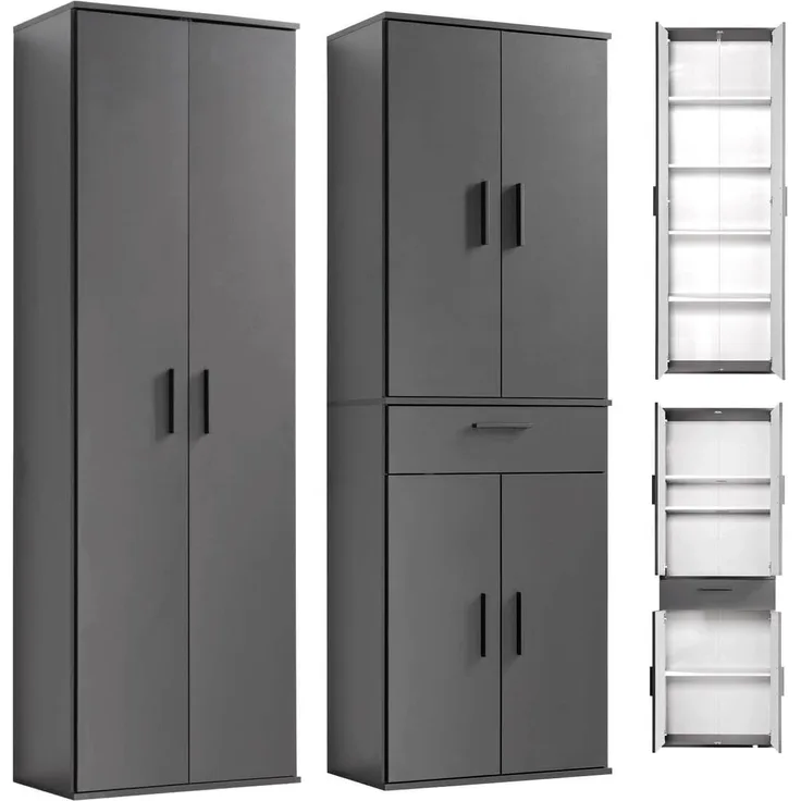 mokebo® Mehrzweckschrank Set 2-teilig 'Die Allzweckwaffe', Schrank-Set mit Mehrzweckschrank & Aktenschrank in Anthrazit BZW. Grau, Schwarz, auch als Moderne Wohnwand