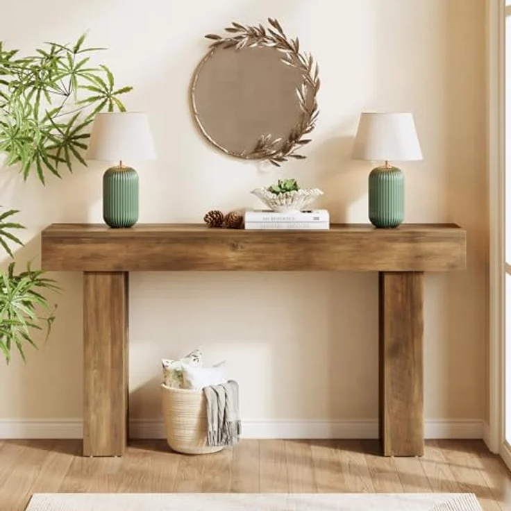 LITTLE TREE 63-Zoll-Schmaler Konsolentisch, moderner Sofatisch für den Flur, Eingangstisch für Wohnzimmer, Schlafzimmer, Home Office, Holzfarbe – Bild 1