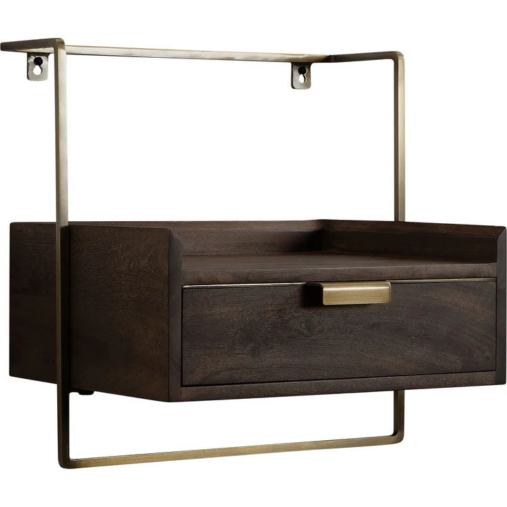 FINEBUY Nachttisch FB64190 (Nachtkonsole für Wandmontage 44x35 cm Dunkelbraun), Nachtschrank Mango Massivholz, Nachtkästchen – Bild 6