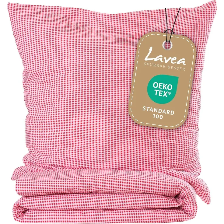 Lavea Bettwäsche Seersucker Bettwäsche-Sets Karo, 100% aktmungsaktive Baumwolle, 2 teilig, kühlende Sommerbettwäsche mit Reißverschluss, langlebige Qualität