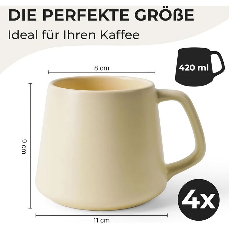 MiaMio Tasse Luxe Kaffeebecher 420 ml Evergreen, 4-tlg, Keramik – Bild 2