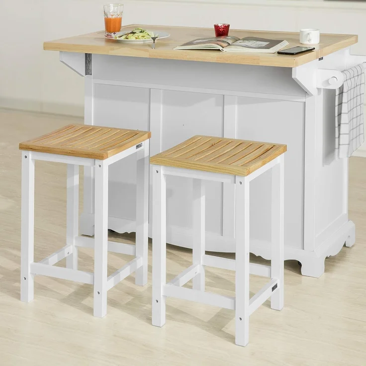 SoBuy Küchenstuhl FST29-WNx2 (2 St), 2er Set Stuhl Holzstuhl Essstuhl Hocker zum Küchenwagen – Bild 2
