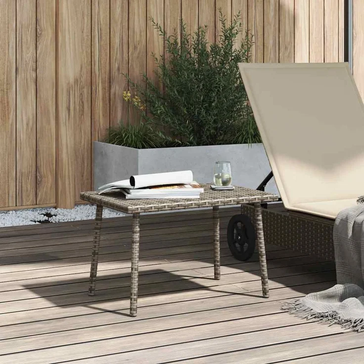 Garten-Couchtisch Terrassentisch, Rechteckig Grau 60x40x37 cm Poly Rattan d5195e – Bild 3