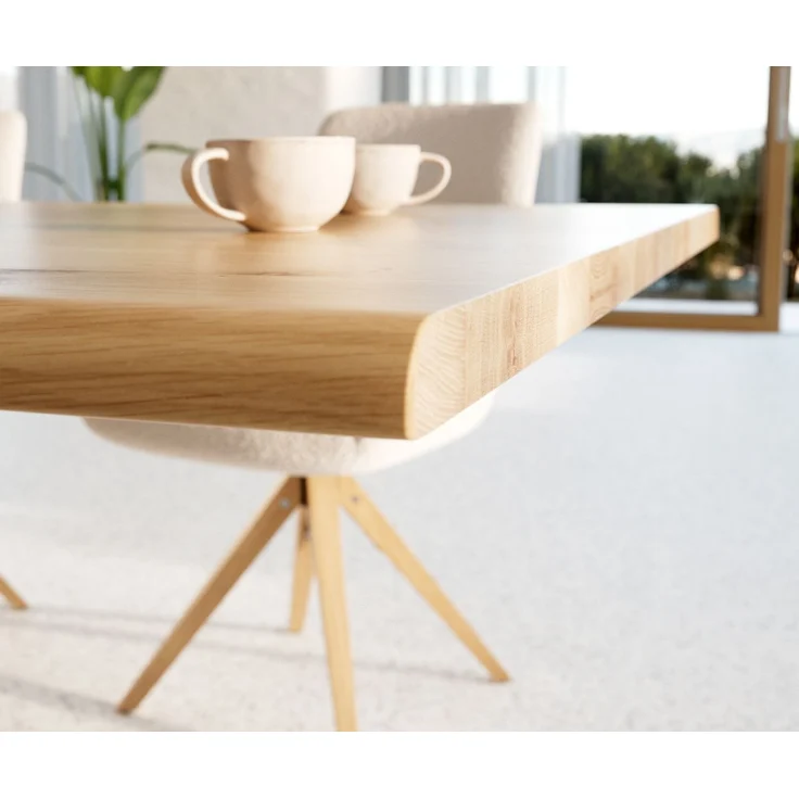 Esstisch Edge 200x100x2,5-3 Eiche Natur Kreuzgestell Rechteck Edelstahl Live-Edge – Bild 5