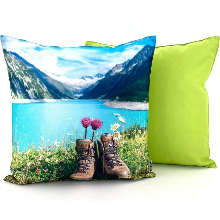 heimtexland Â® Outdoorkissen Lotus Effekt 45x45 Garten Dekokissen Wasserabweisend Outdoor Lounge Deko Kissen Typ742 Alpen Stiefel – Bild 2
