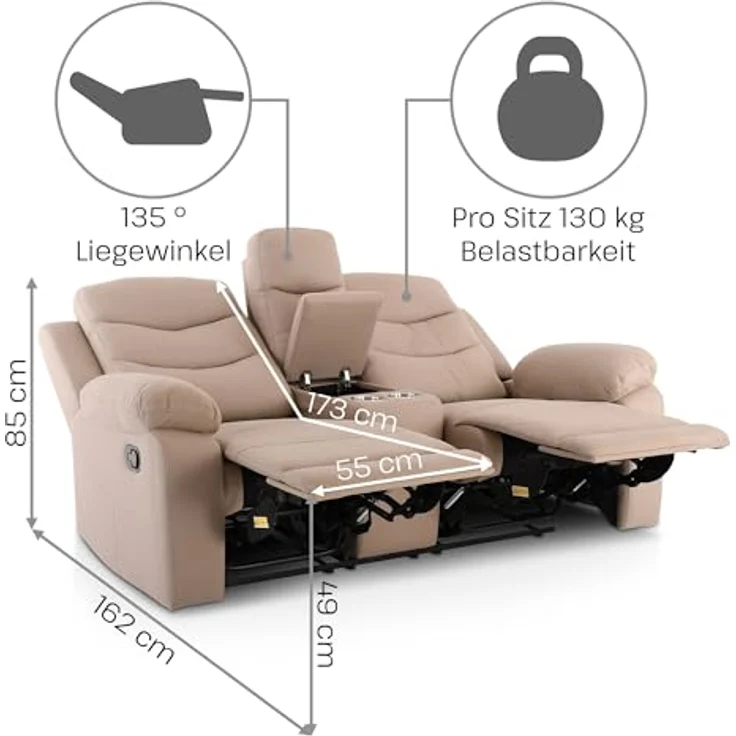 Raburg 2-Sitzer Kinosessel, 2er-Fernsehsessel, mechanische Relaxfunktion, Modell Pixx, Easy-Lift Liegefunktion, Komfortpolsterung, je Sitz 130 kg belastbar – Bild 9