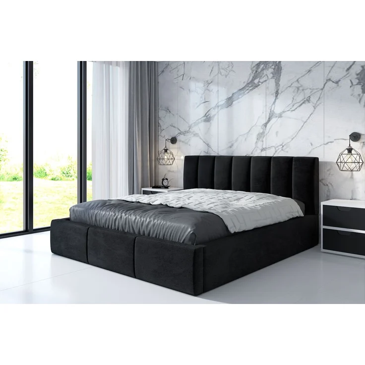 Polsterbett IGI 90x200 mit Matratze, Bettkasten und Lattenrost. Farbe: Schwarz 20 – Bild 2