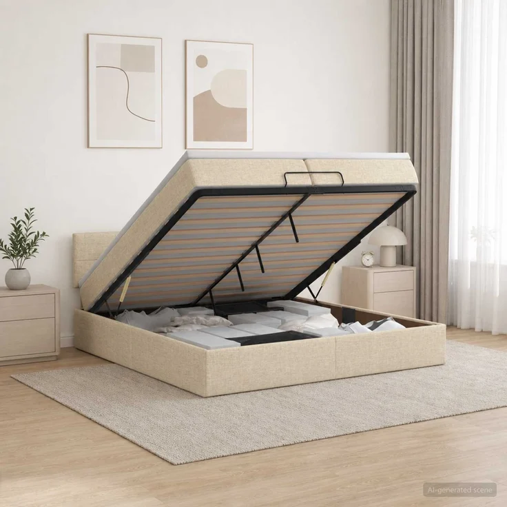 vidaXL Ottoman-Bett mit Matratze und LED Creme 200 x 200 cm Stoff 3456938 – Bild 1