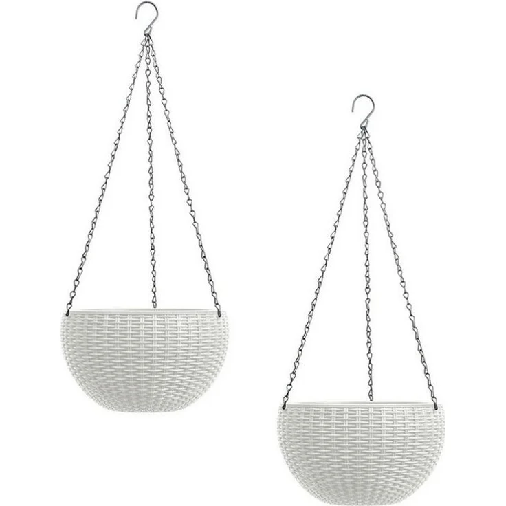 HTI-Living Blumenampel Blumenampel 2er Set Rattanoptik Weiß (Set, 2 St, 2 Blumenampeln), Blumentopf hängend Kunststoff – Bild 1