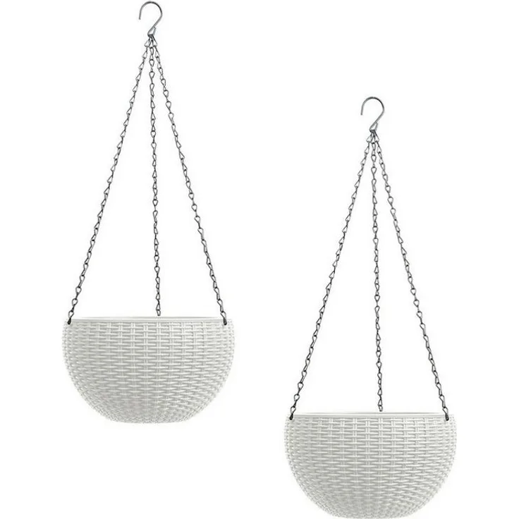 HTI-Living Blumenampel Blumenampel 2er Set Rattanoptik Weiß (Set, 2 St, 2 Blumenampeln), Blumentopf hängend Kunststoff