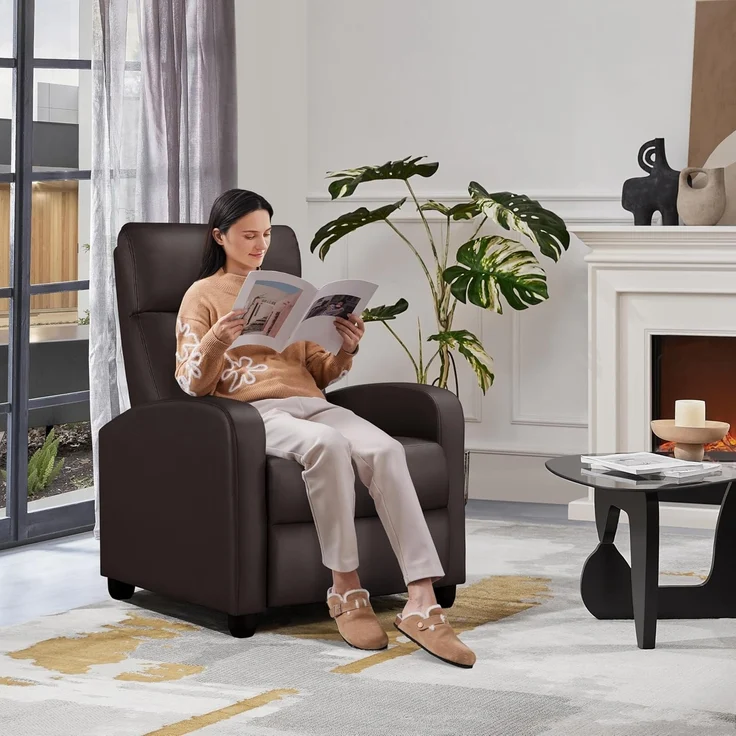 Yaheetech Relaxsessel Fernsehsessel Ruhesessel Liegesessel mit Liege-Funktion Polstersessel Kunstleder verstellbar Einzelliegesessel Wohnzimmer Schlafzimmer Heimkino Braun – Bild 4
