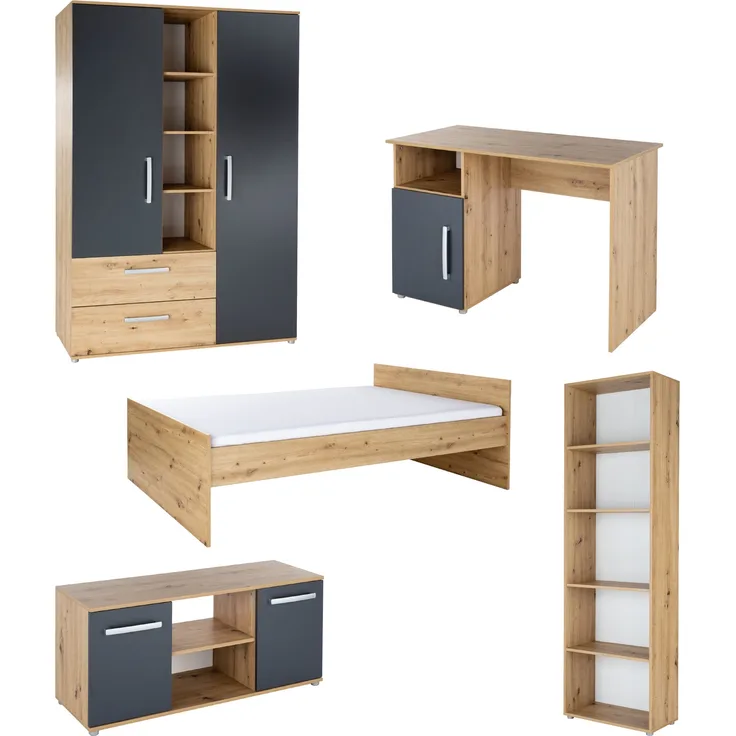 Arthur Berndt Jugendzimmer-Set »Alessio« 5-teilig, Liegefläche 120x200 cm, Anthrazit, Artisan Oak