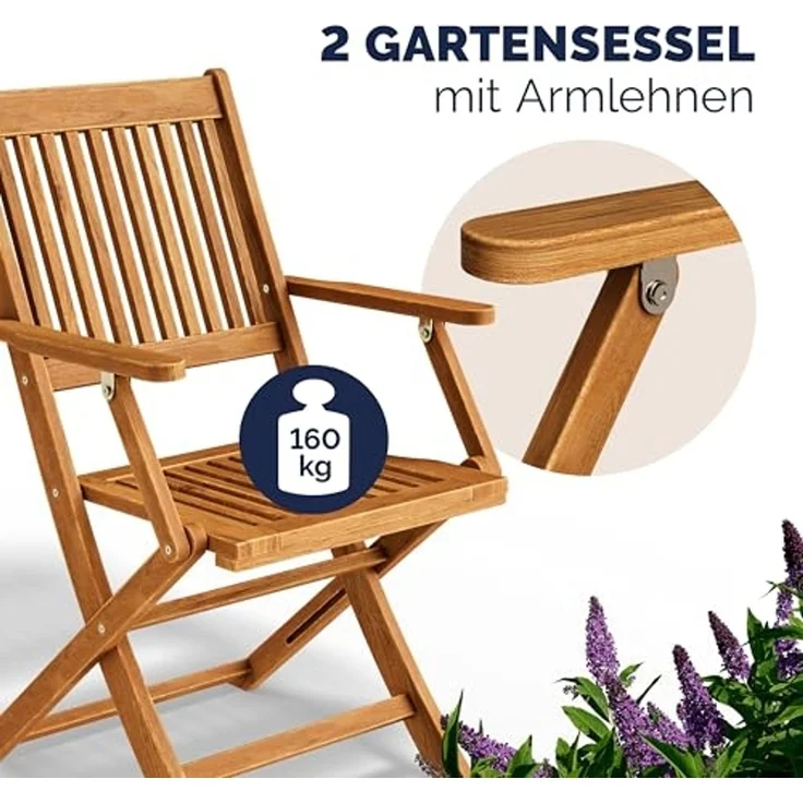 Casaria® Balkonmöbel Set 2 Personen Wetterfest Holz FSC®-zertifizierte Stühle Klappbar 160kg Belastbar Balkon Garten Terrassenmöbel Möbel 3-TLG. Akazie – Bild 5