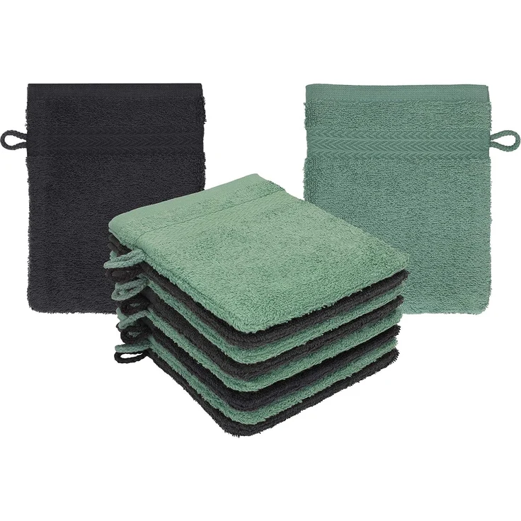 Betz Waschhandschuh 10 Stück Waschhandschuhe Premium 16x21 cm Farbe Graphit - tannengrün, (10-St) – Bild 1