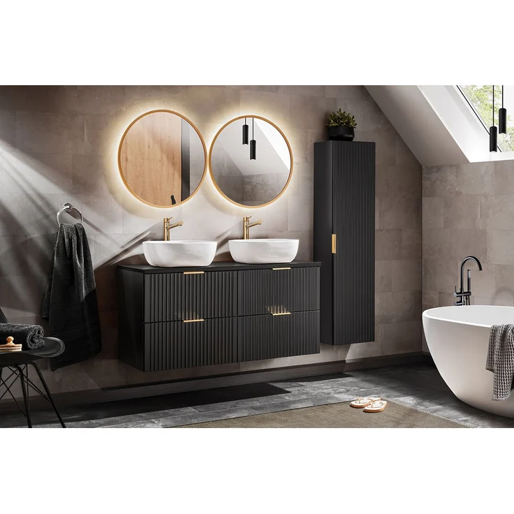 Hochschrank mit 1 Tür (140x25x35cm), Schwarz matt – Bild 6