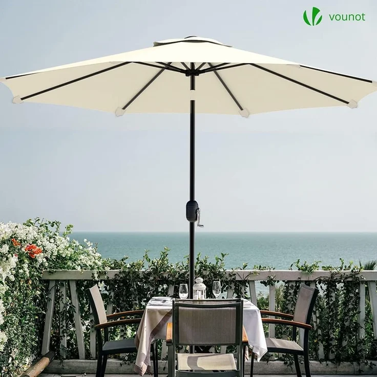VOUNOT Sonnenschirm 270 cm mit Kurbelvorrichtung, Knickbar, Sonnenschutz UV-Schutz, Balkonschirm Gartenschirm Marktschirm mit Schutzhülle, Beige – Bild 4
