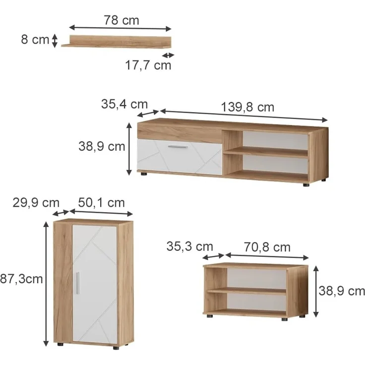 Wohnwand Berno Goldkraft Eiche/Weiß 4-teiliges Set Vicco – Bild 3