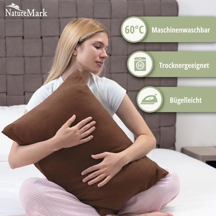 NatureMark 2er Pack Jersey Kissenbezug Kissenhülle Kissenbezüge Seitenschläferkissen Nackenkissen viele Größen und Farben ÖKO-TEX (40x60 cm (Nackenkissen geeignet), Schoko braun) – Bild 3
