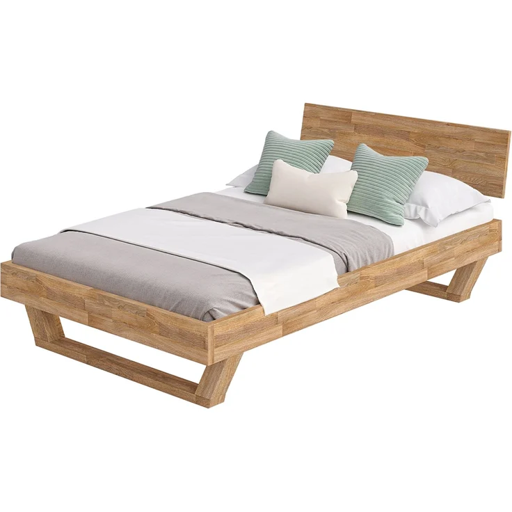 skølm 'Nornir' Bett 120x200 cm, Bettgestell, natur geölt, Massivholzbett aus Eiche mit Holzkufen, Doppelbett mit durchgehendem Bettkopf – Bild 9