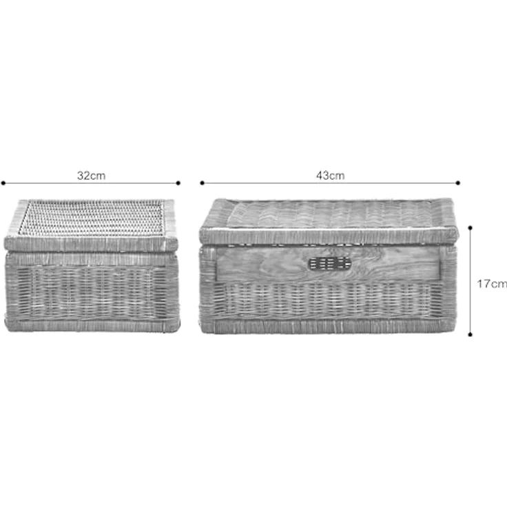 Krines Home Aufbewahrungskorb Flacher Korb mit Deckel Rattan geflochten Regalkorb Aufbewahrungsbox – Bild 8