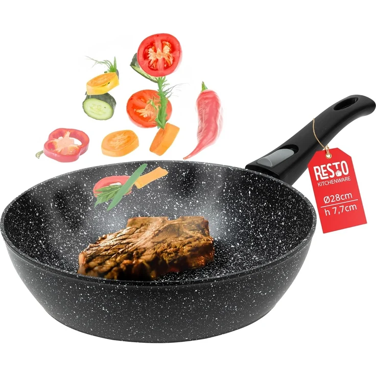 RESTO Kitchenware Bratpfanne Leo, Wokpfanne mit vierschichtiger Marmor-Antihaftbeschichtung, Aluminium (1-tlg), mit einem abnehmbaren Griff - backofenfest, spülmaschinenfest – Bild 1
