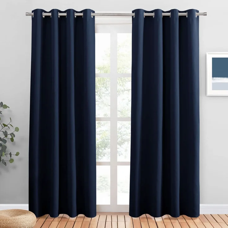 PONY DANCE Schlafzimmer Gardinen und Vorhänge Blickdicht Thermovorhang | 2er Set 200 cm Lang, Dunkelblau, Blackout Curtains, Kälteschutz, Sichtschutz, mit Ösen, für Kinderzimmer Besseren Schlaf