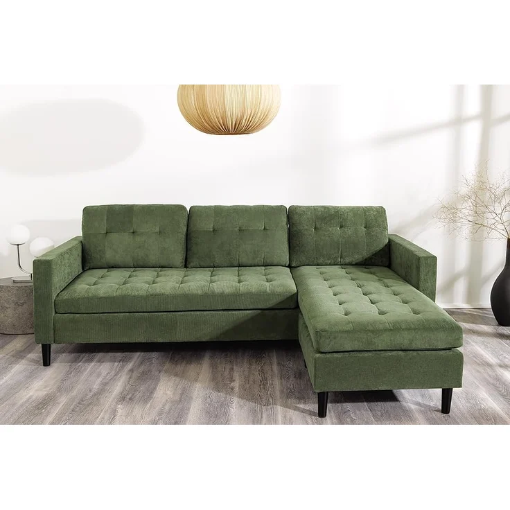 riess-ambiente Ecksofa STOCKHOLM 220cm grün · Couch mit Cordbezug und Federkern, Einzelartikel 1 Teile, 3-Sitzer in L-Form · inkl. Kissen · Ottomane rechts & links · Retro – Bild 4
