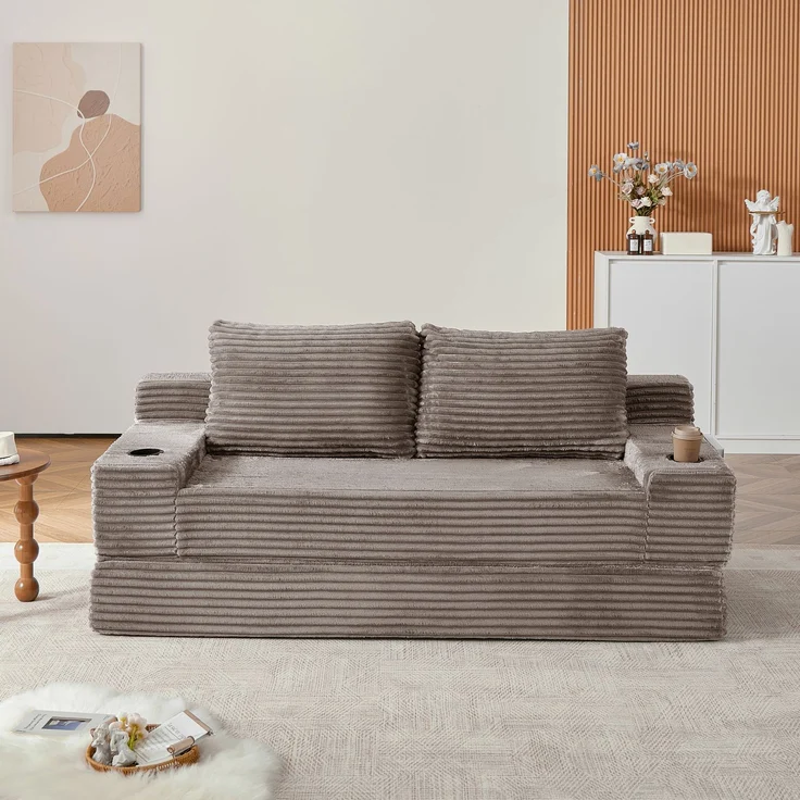 ZUBALIYA Sofa mit LED - Beleuchtung, mit Stauraum, mit Cordbezug, mit breiten Armlehnen, ohne aufwendige Montage – Bild 18