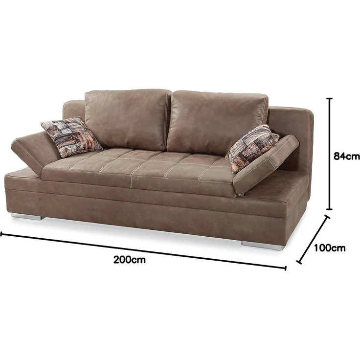 Schlafsofa Armlehnen verstellbar Bettkasten Couch Steppung Antiklederoptik Braun – Bild 3