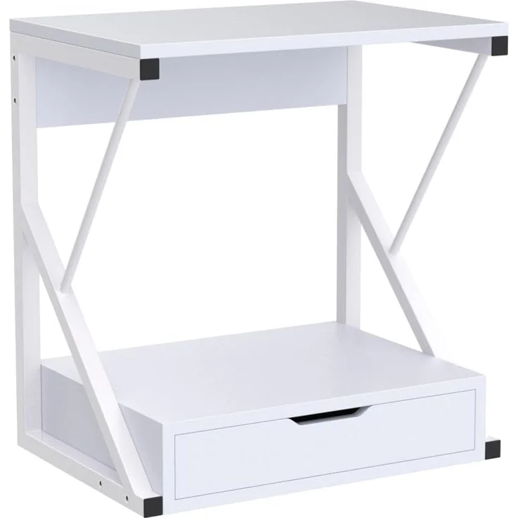 BAKAJI Regal für Mikrowelle, Gestell aus Metall, mit Ablage aus MDF-Holz und Schublade, Organizer, Regal für Utensilien, Küche, modernes Design, 54 x 35 x 50 cm (Weiß), Medium – Bild 4