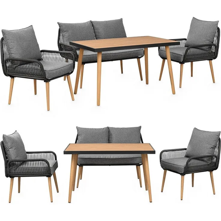 Swing&Harmonie Gartenlounge-Set für 4-6 Personen mit Tisch, Sofa, Stühle, Esstisch, (wetterfest, WPC-Tischplatte, Seilgeflecht Lounge, inkl. Kissen Sienna Garten Sitzgruppe), Outdoor Essgruppe