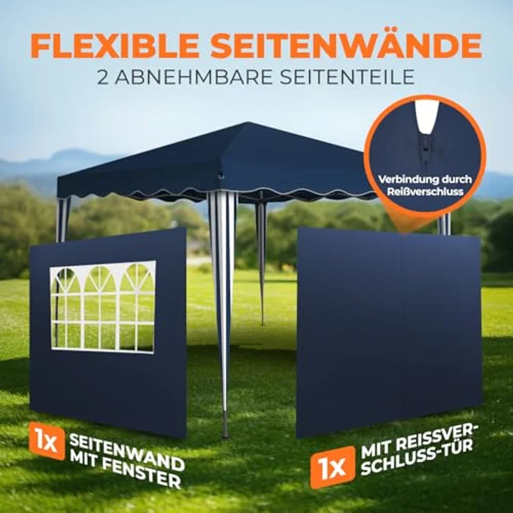 Faltpavillon 3x3 m - wasserdicht - mit 2 Seitenteilen, blau – Bild 7